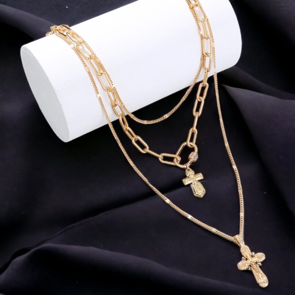 Europe Style Multi layered Crucifix Necklace   Adjustable Symbolic Crucifix Pendant   Electroplated Cross Necklace   Multi layered Jewelry7