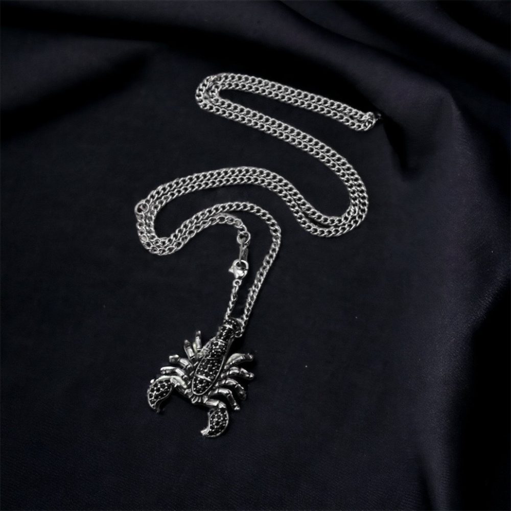 Full Diamond Scorpion Pendant Necklace Silver Scorpion Charm Necklace   Diamond Scorpion Necklace   Silver Scorpion Pendant