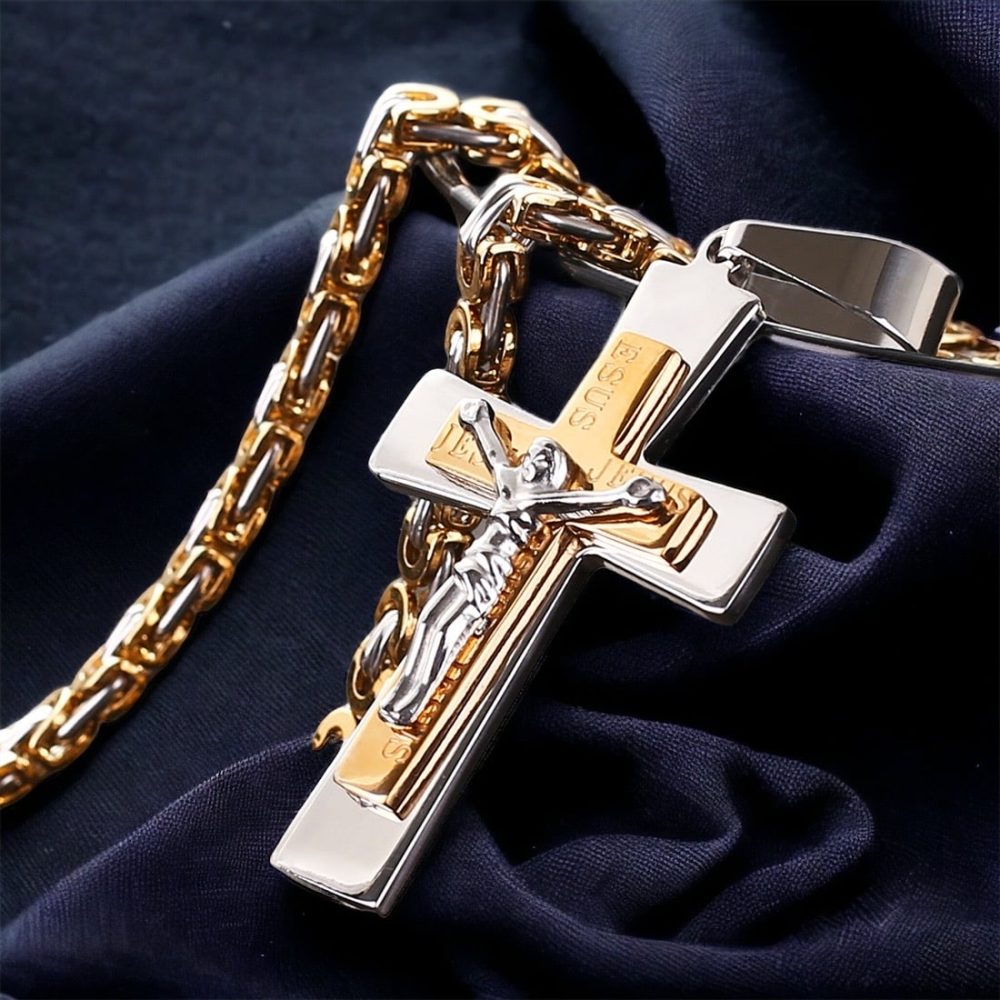 Gold Cross Pendant Necklace Titanium Cross Necklace   Unisex Religious Necklace   Symbolic Cross Pendant   Unisex Fashion Jewelry