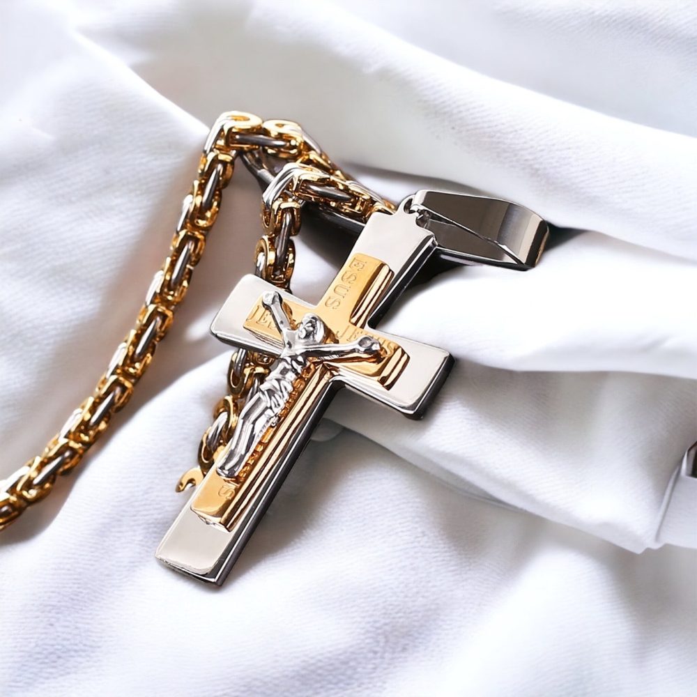 Gold Cross Pendant Necklace Unisex Style Necklace light 7