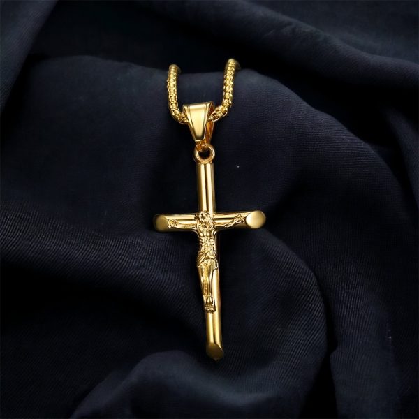 Gold Crucifix Necklace Titanium Steel Polished Pendant   Gold Crucifix Pendant   Crucifix Jewelry   Titanium Steel Necklace