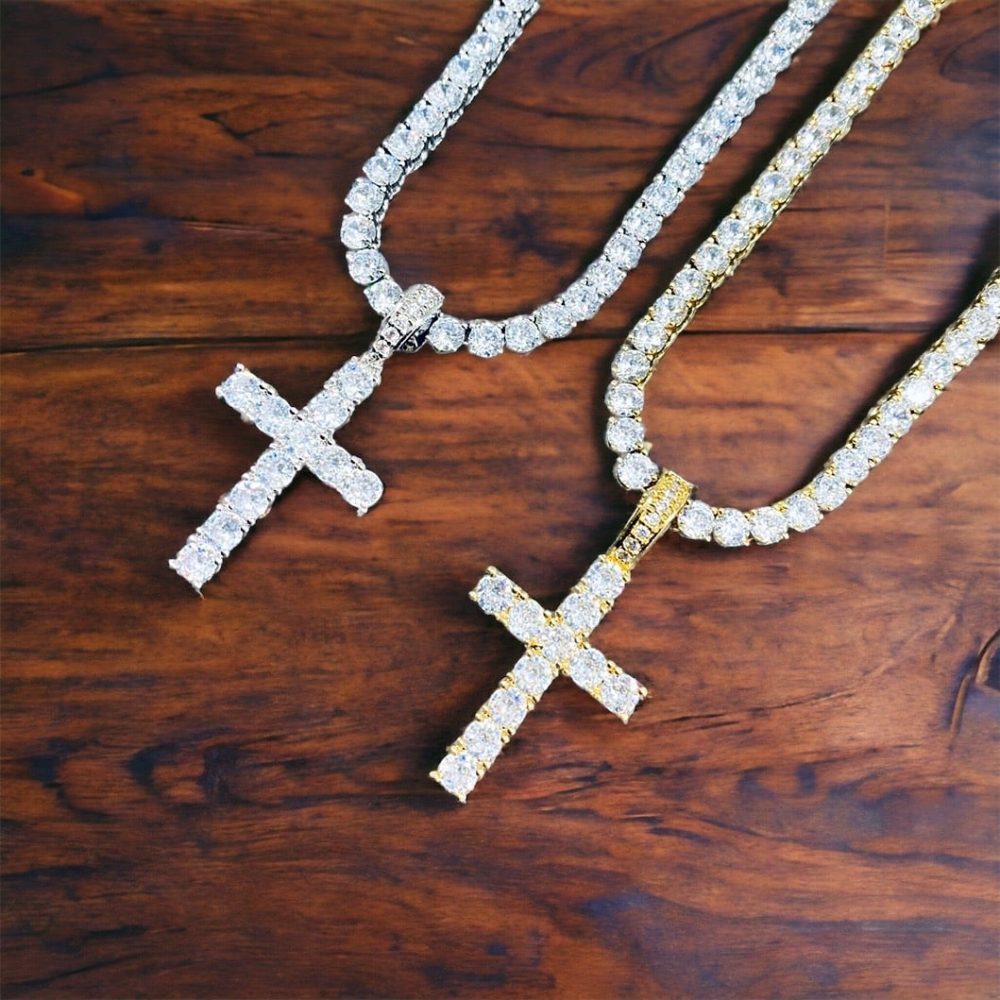 Tennis Chain Cross Necklace   Spiritual Symbolism Tennis Necklace   Trendy Style Cross Pendant Necklace   Unisex Jewelry1