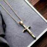 Titanium Steel Polished Gold Crucifix Pendant Necklace 2 light 2