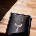 Waterdrop Gemstone Feather Wing Necklace Zircon Necklace light 6