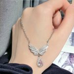 Waterdrop Gemstone Feather Wing Necklace Zircon Necklace light 7