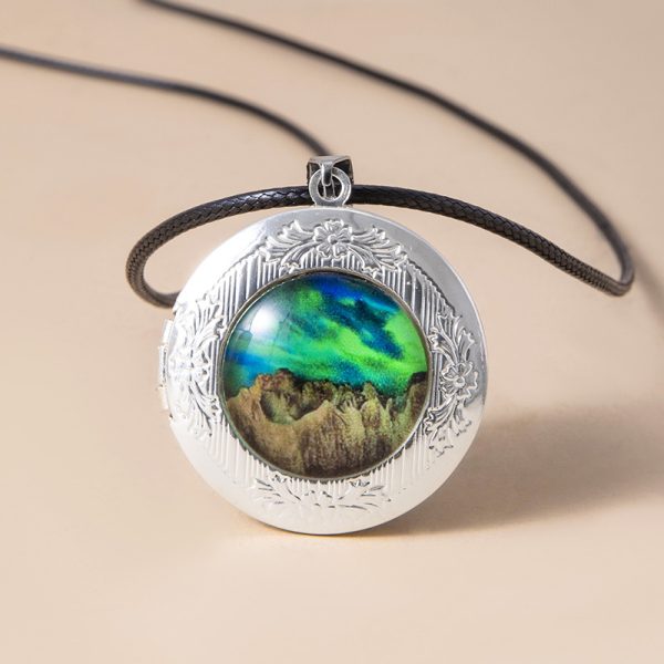 nebula aurora mountain locket necklace vintage style necklaces