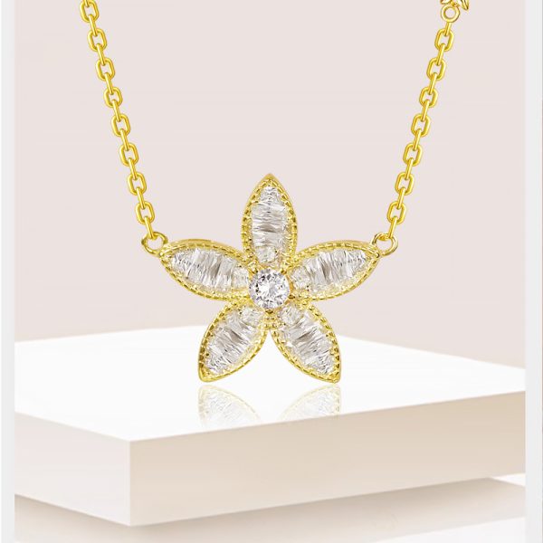 Golden Five Petal Flower Necklace