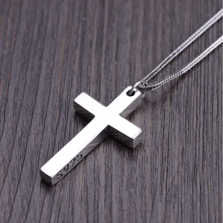 Polished Silver Cross Necklace