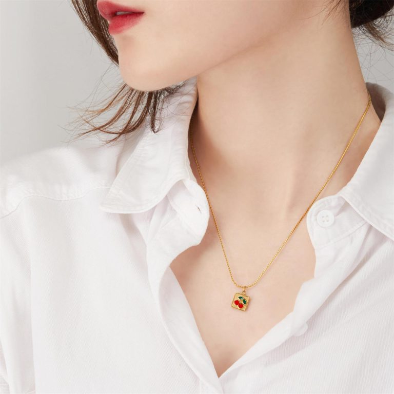 Sweet Cherry Pendant Titanium 18K Necklace