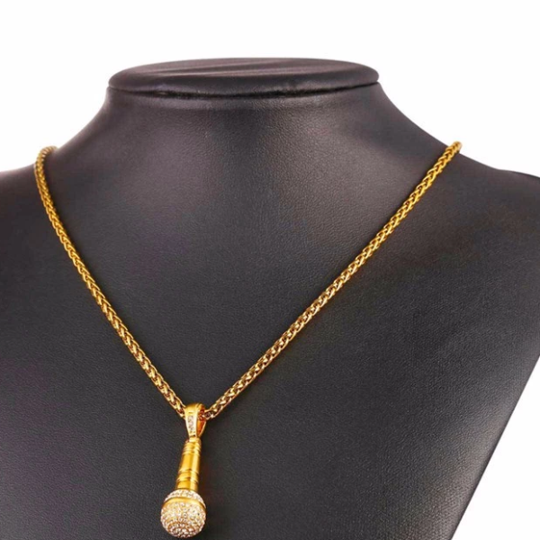 18k Gold Plated Microphone Pendant Necklace