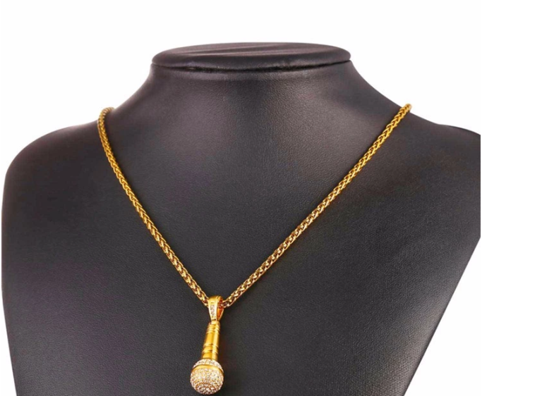 18k Gold Plated Microphone Pendant Necklace