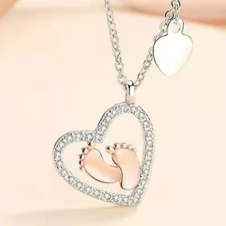 Baby Footprints Heart Pendant Necklace