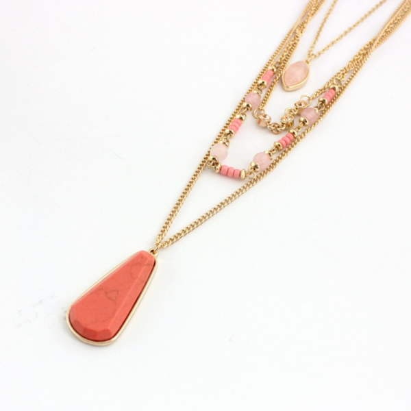 Four layer Pink Crystal Beads Necklace