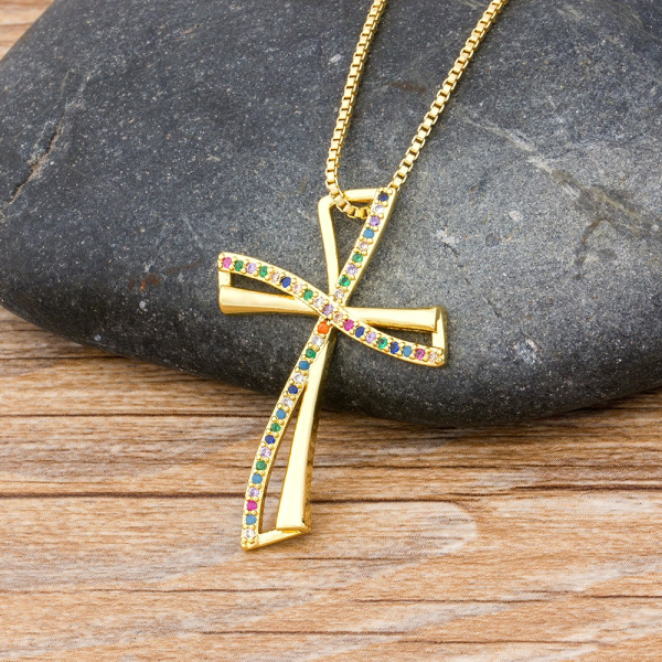 Gold Plated Crucifix Pendant Womens Necklace