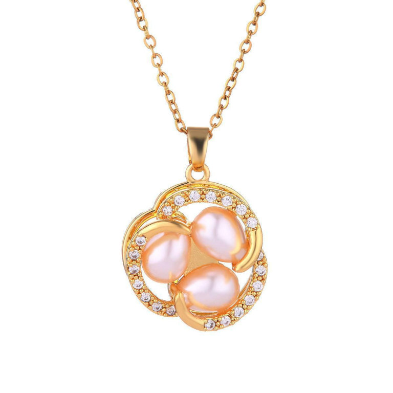 Rotating Pearl Flower Pendant Necklace